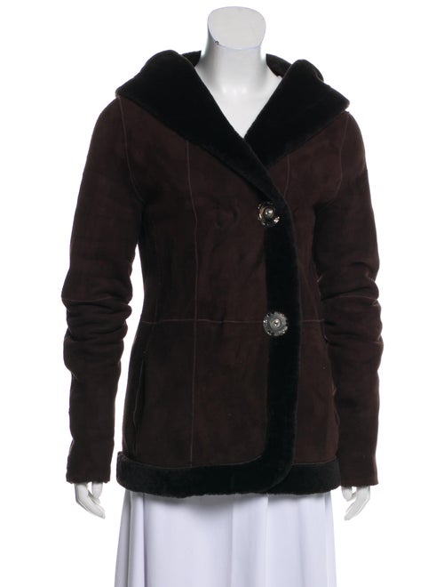 Fur Hooded Shearling Jacket Brown