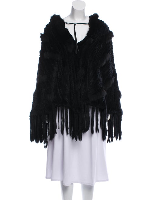 Knitted Fur Poncho Black