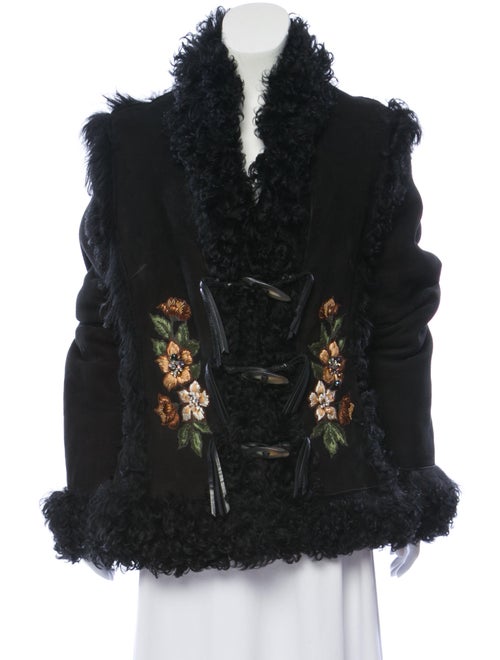 Embroidered Shearling Jacket Black