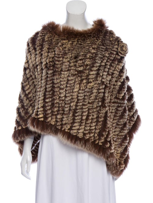 Fur Knitted Rabbit Fur Poncho Brown