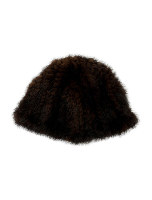 Fur Mink Knit Beanie Brown