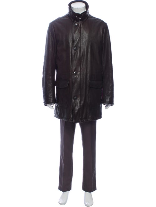 Fur Leather Coat Brown