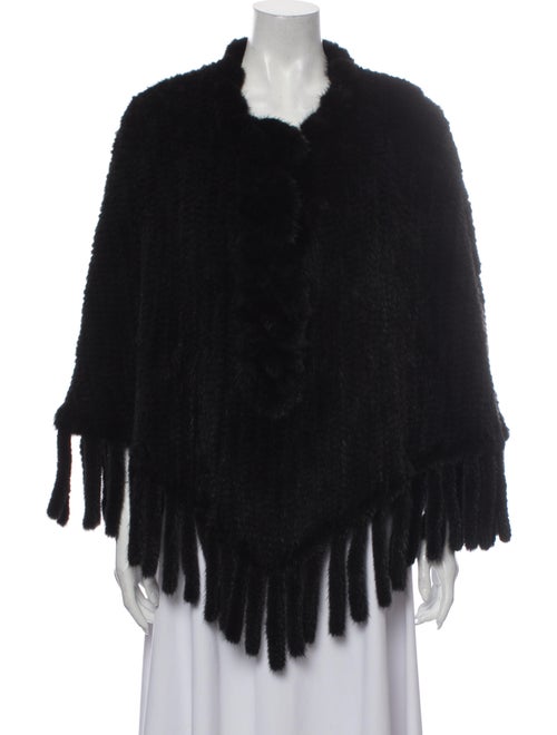 Fur Black Knitted Fox Poncho Black