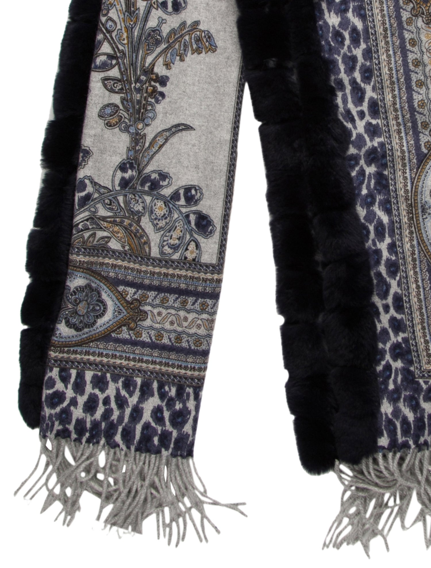 Fur Cashmere Printed Scarf
