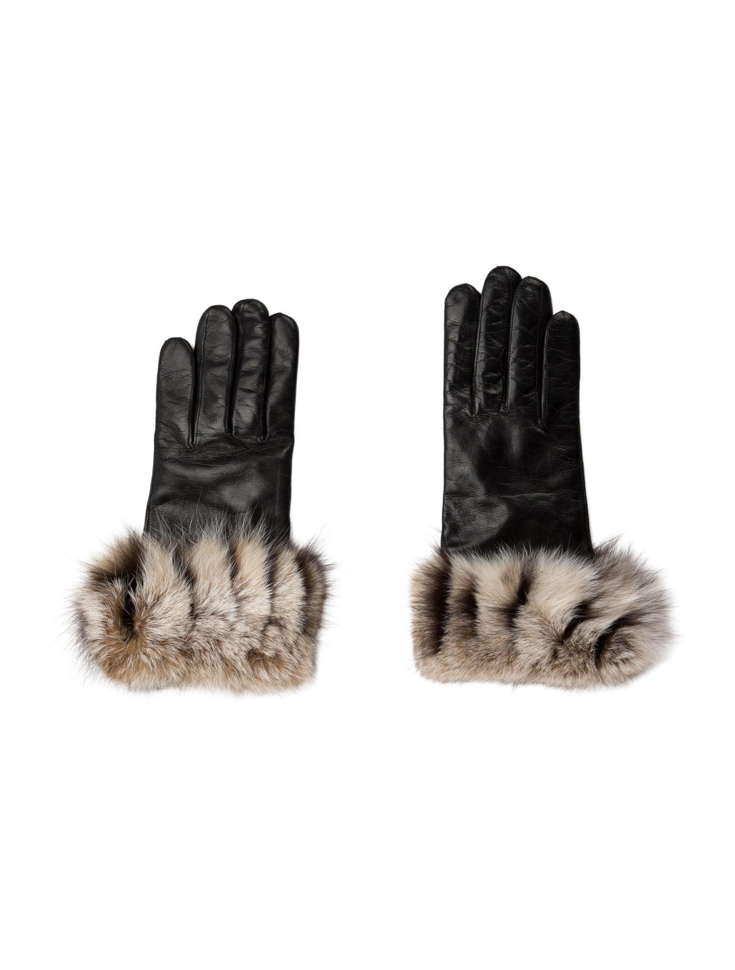 Fur Fox Trimmed Leather Gloves