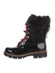 Fur Patent Leather Fur Trim Combat Boots