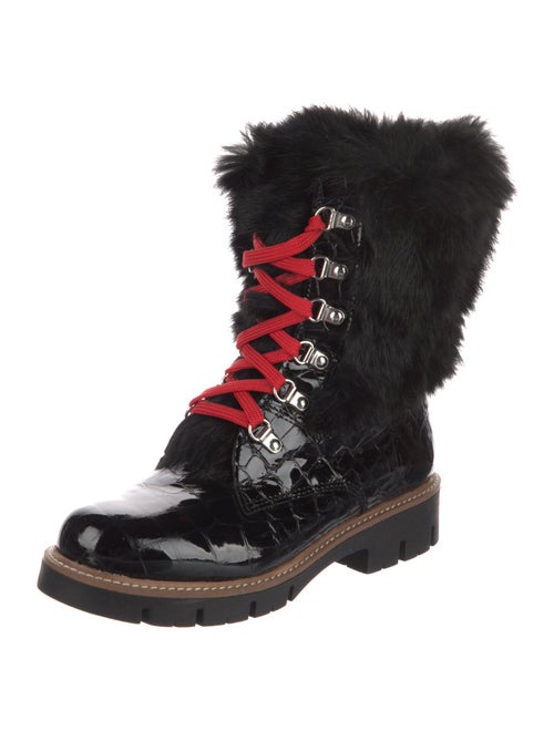 Fur Patent Leather Fur Trim Combat Boots