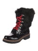 Fur Patent Leather Fur Trim Combat Boots