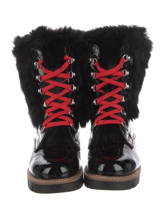 Fur Patent Leather Fur Trim Combat Boots