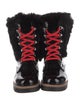 Fur Patent Leather Fur Trim Combat Boots