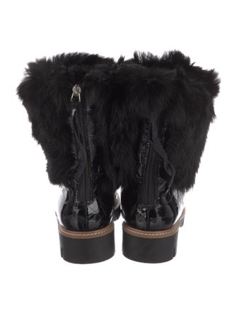 Fur Patent Leather Fur Trim Combat Boots