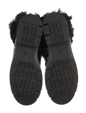 Fur Patent Leather Fur Trim Combat Boots