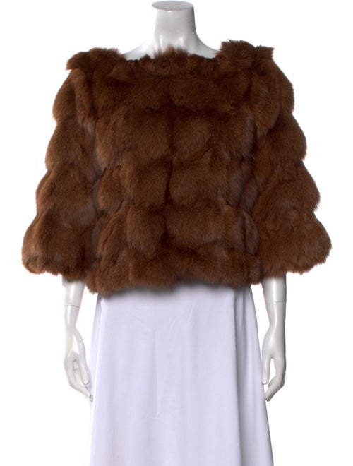 Fur Cowl Neck Three-Quarter Sleeve Crop Top