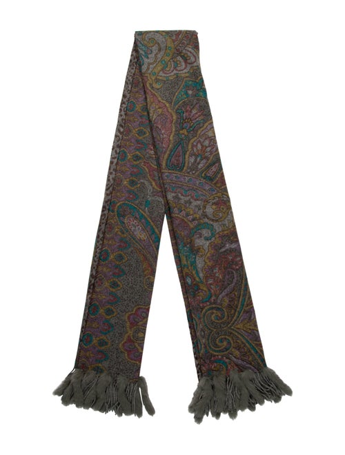 Fur Wool Paisley Print Scarf