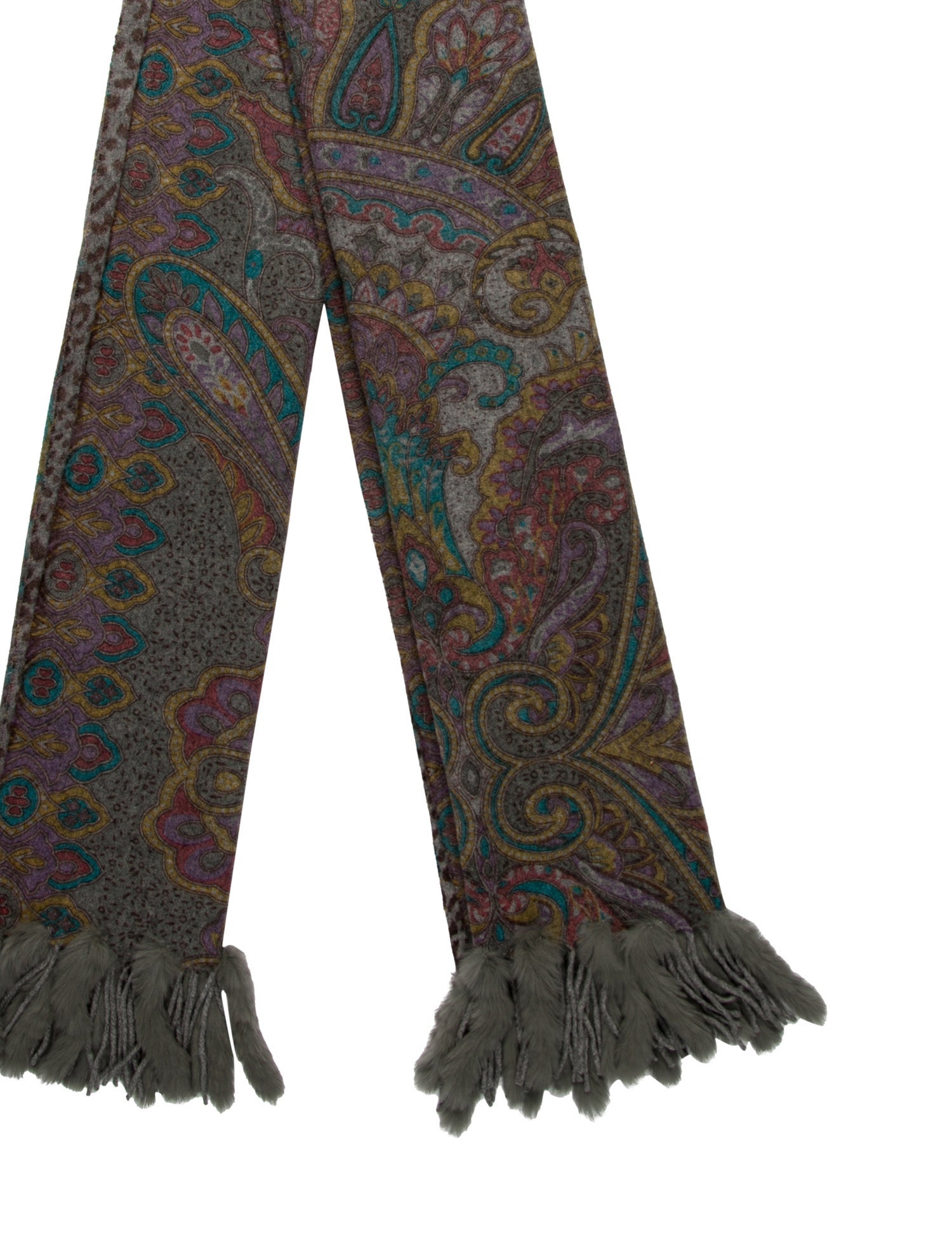 Fur Wool Paisley Print Scarf