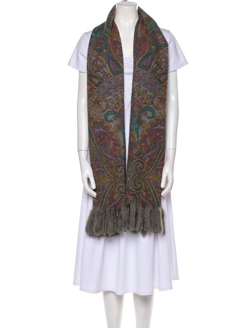 Fur Wool Paisley Print Scarf
