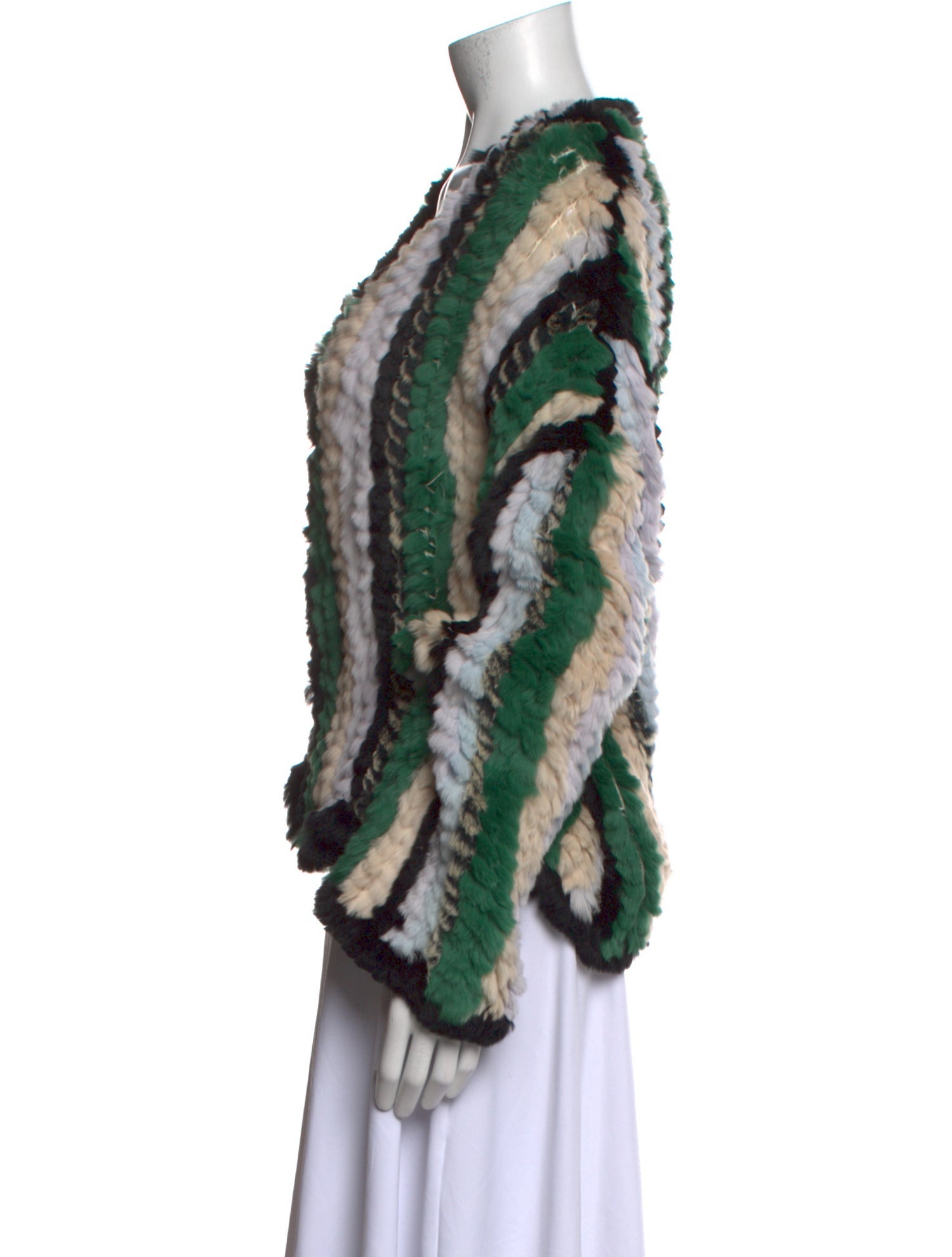 Fur Striped V-Neck Sweater