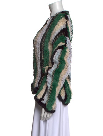 Fur Striped V-Neck Sweater