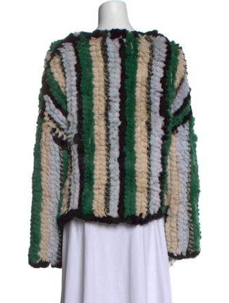 Fur Striped V-Neck Sweater