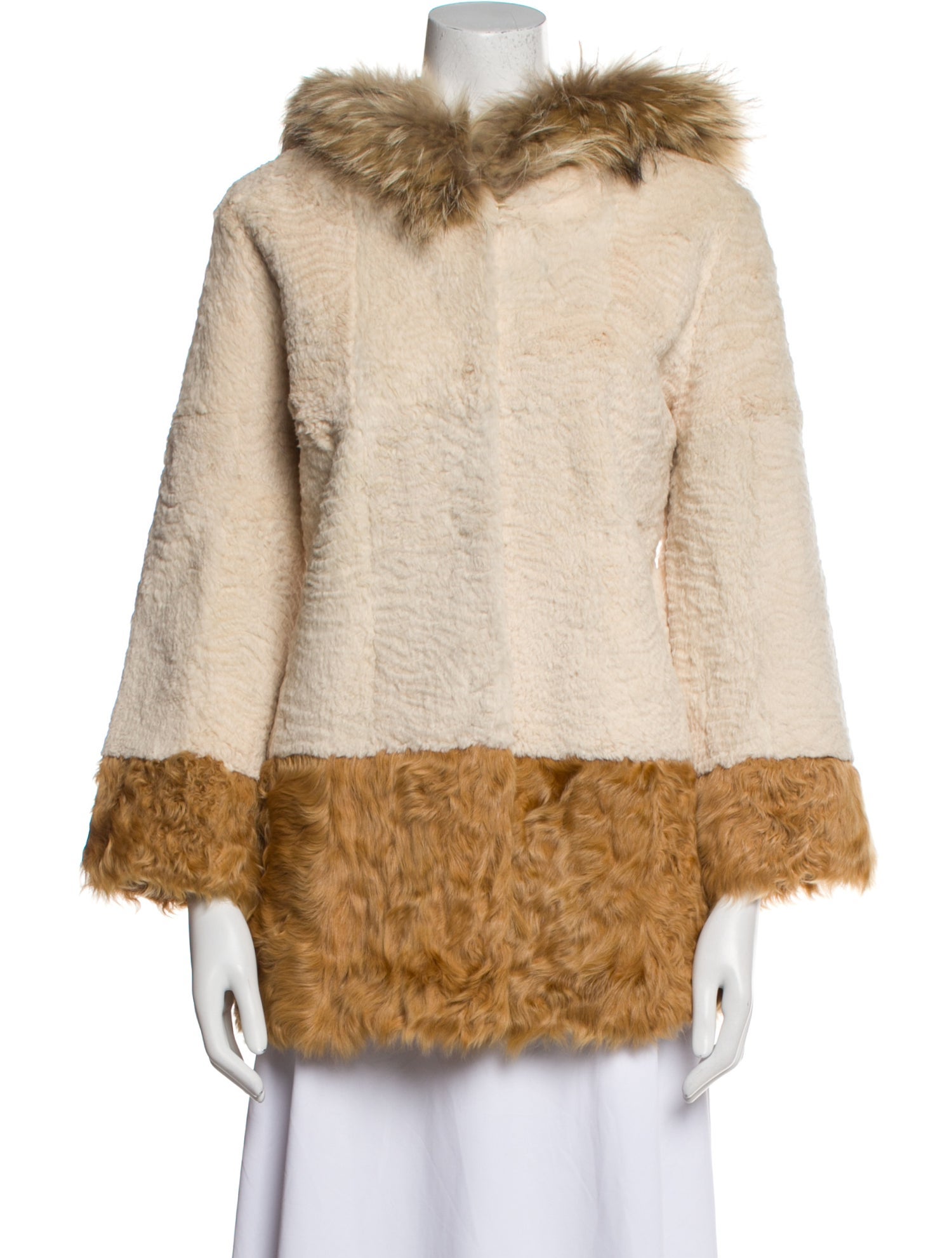 Fur Angora Colorblock Pattern Fur Coat