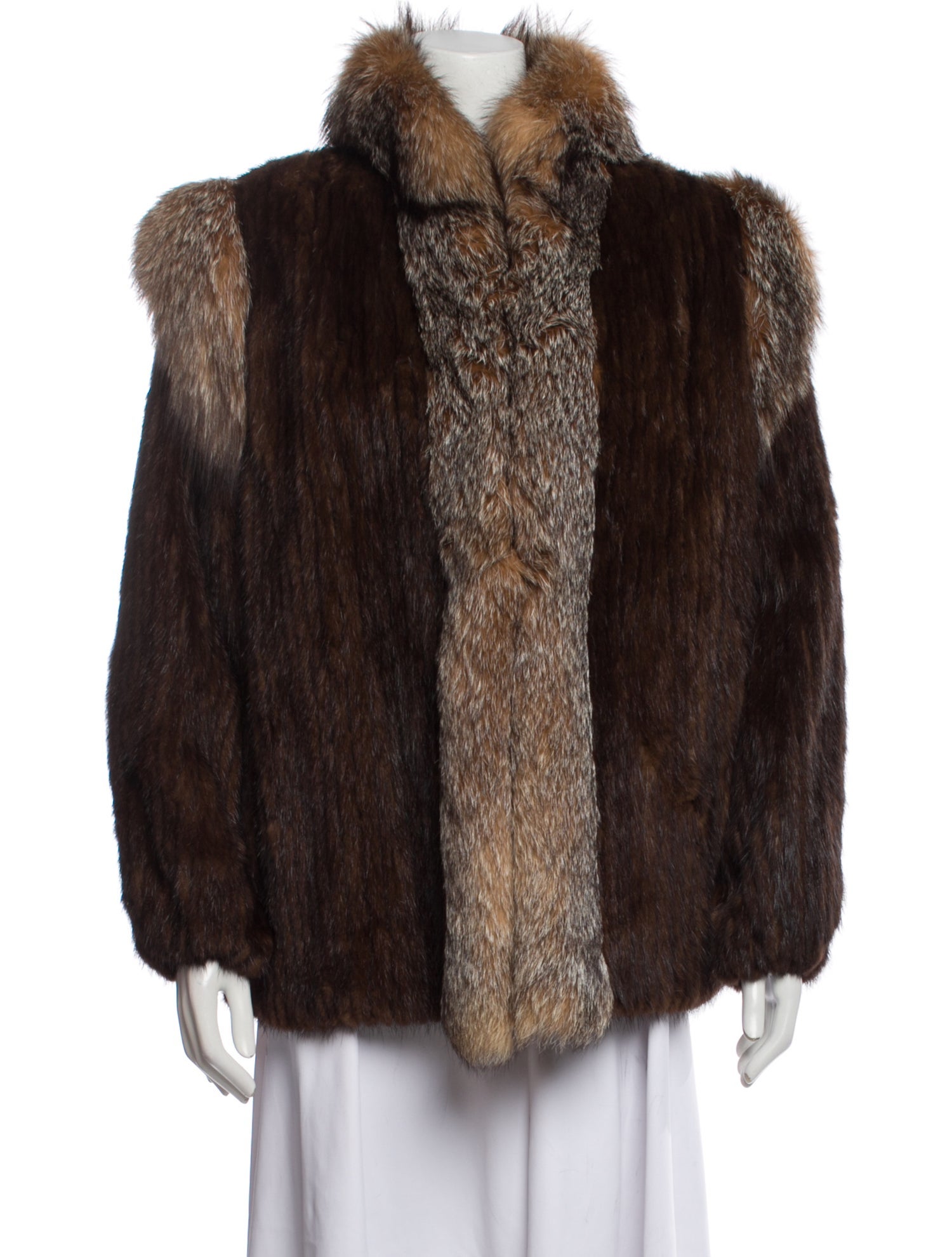 Fur Mink Colorblock Pattern Fur Coat