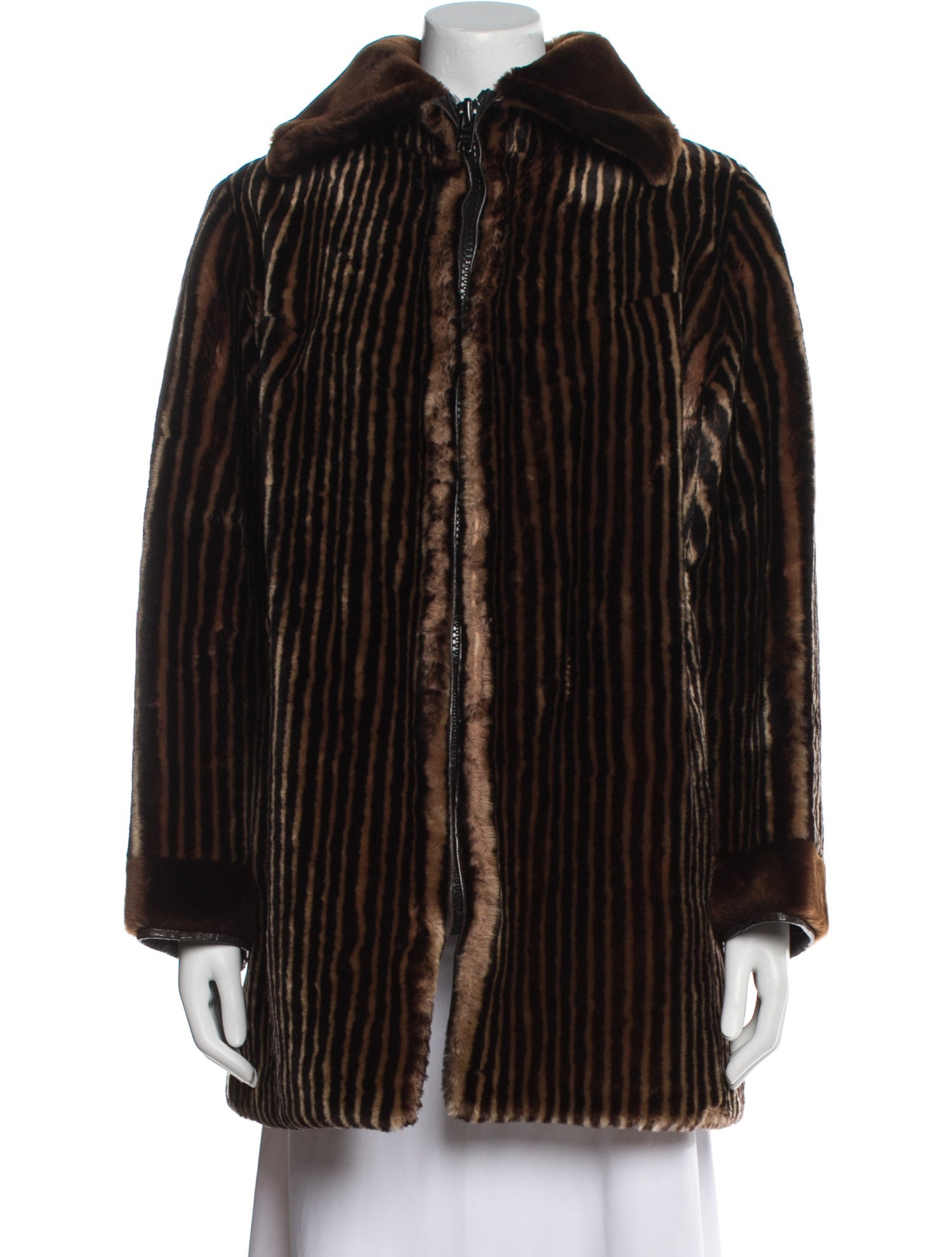 Fur Striped Faux Fur Coat