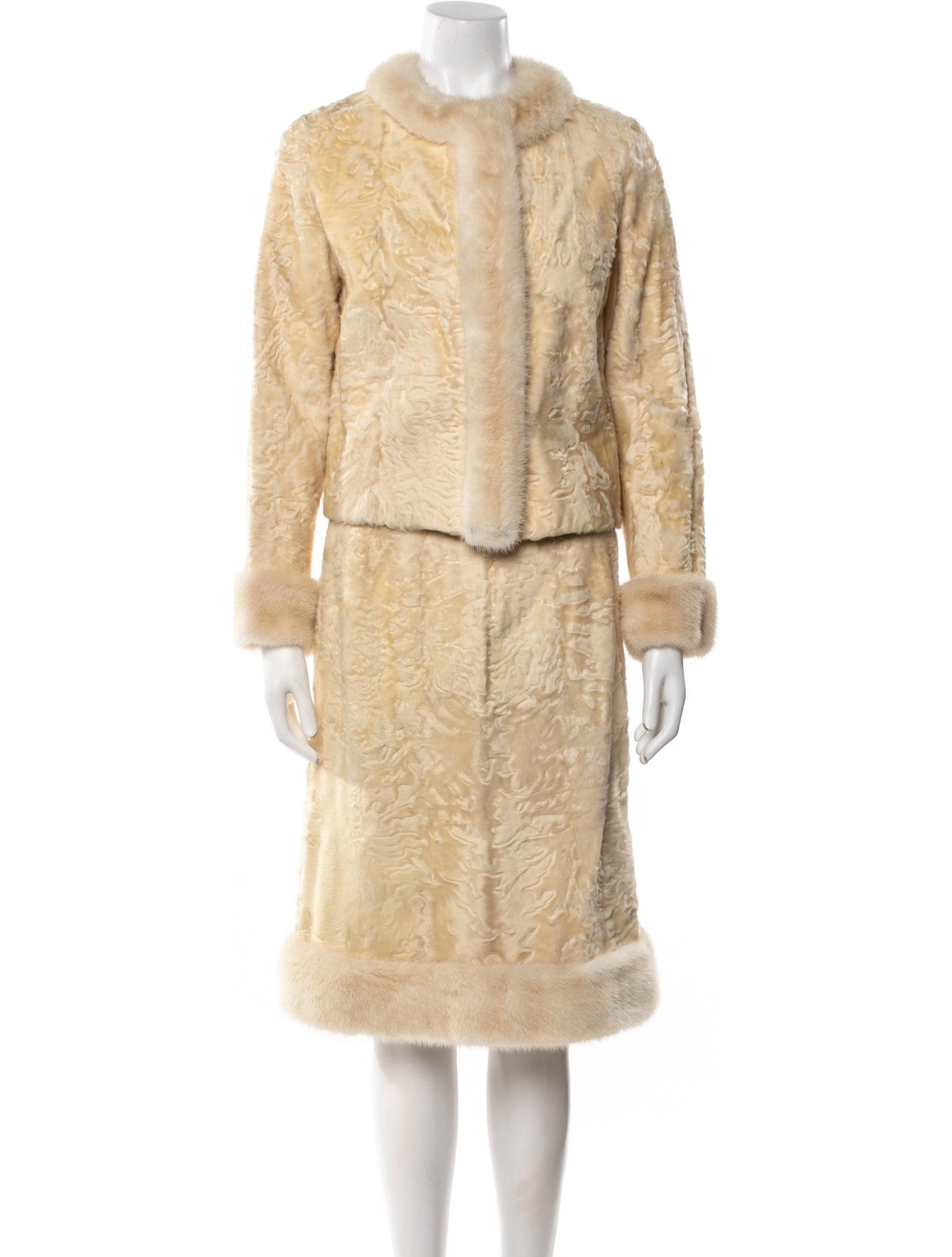 Fur Fur Trim Skirt Set