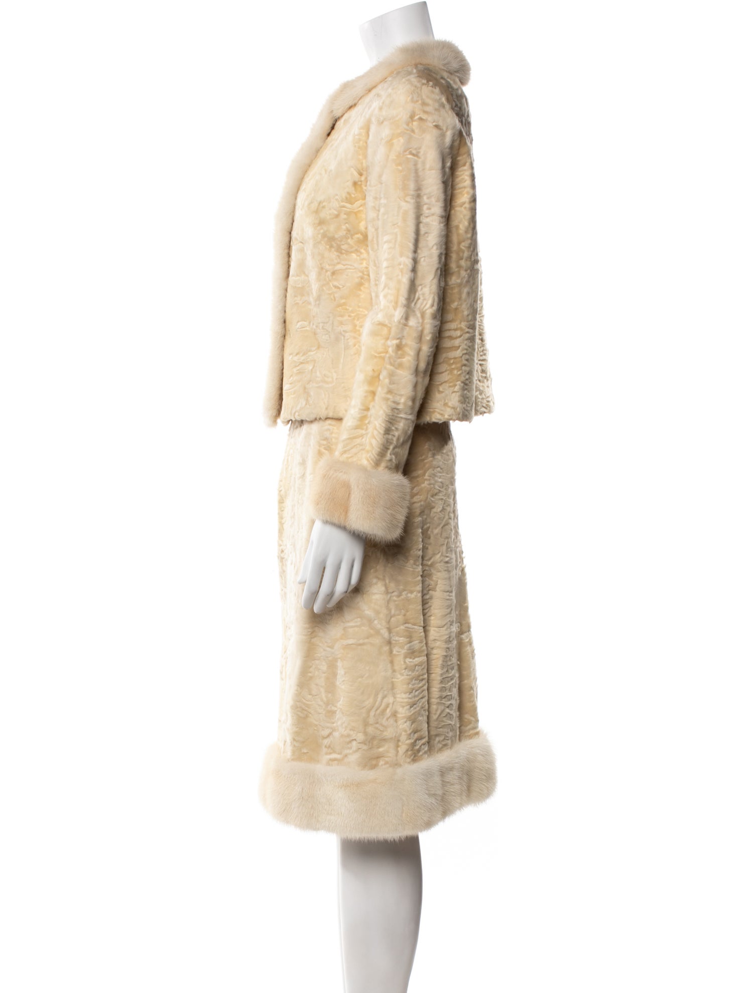 Fur Fur Trim Skirt Set