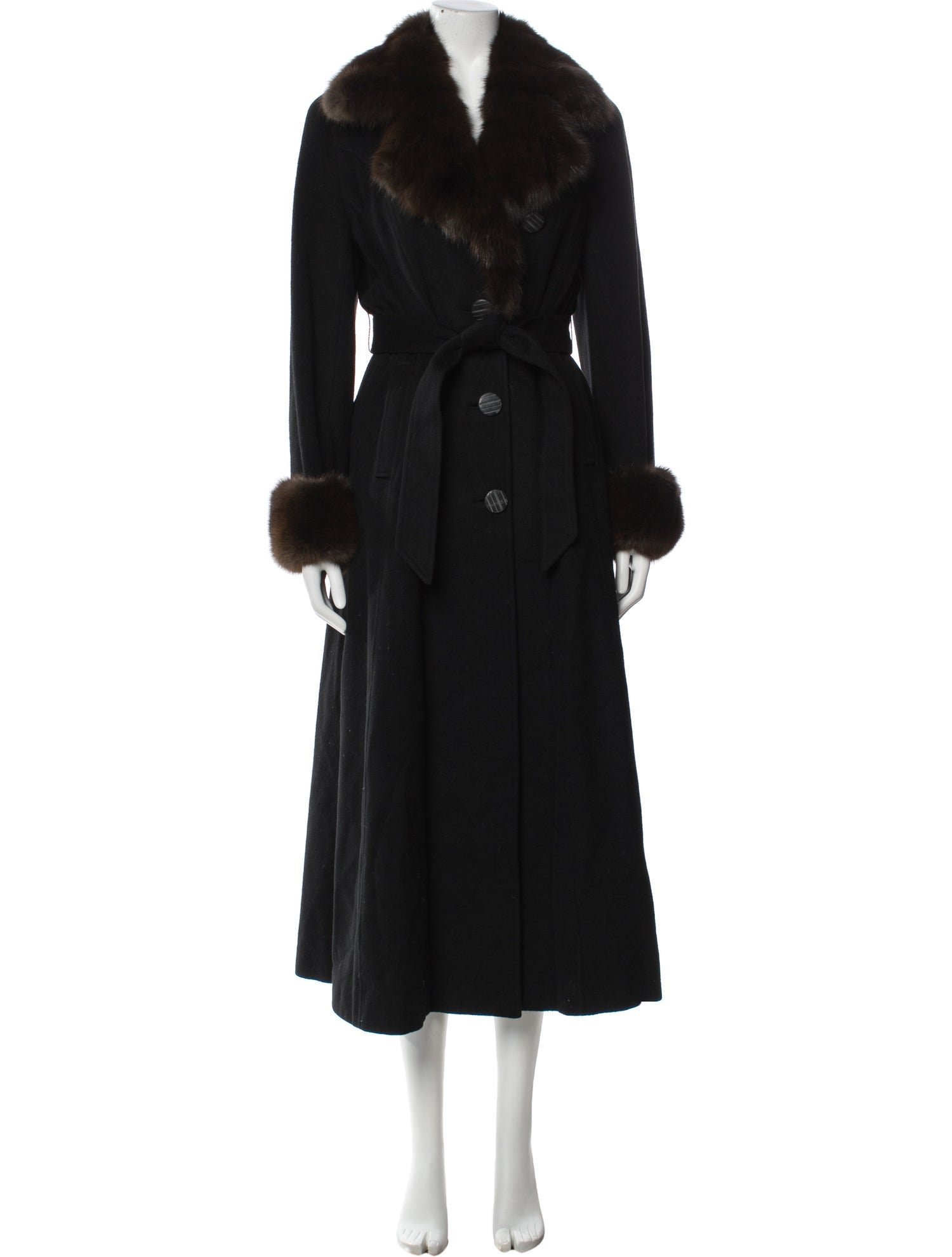 Fur Vintage Sable Fur Trim Faux Fur Coat