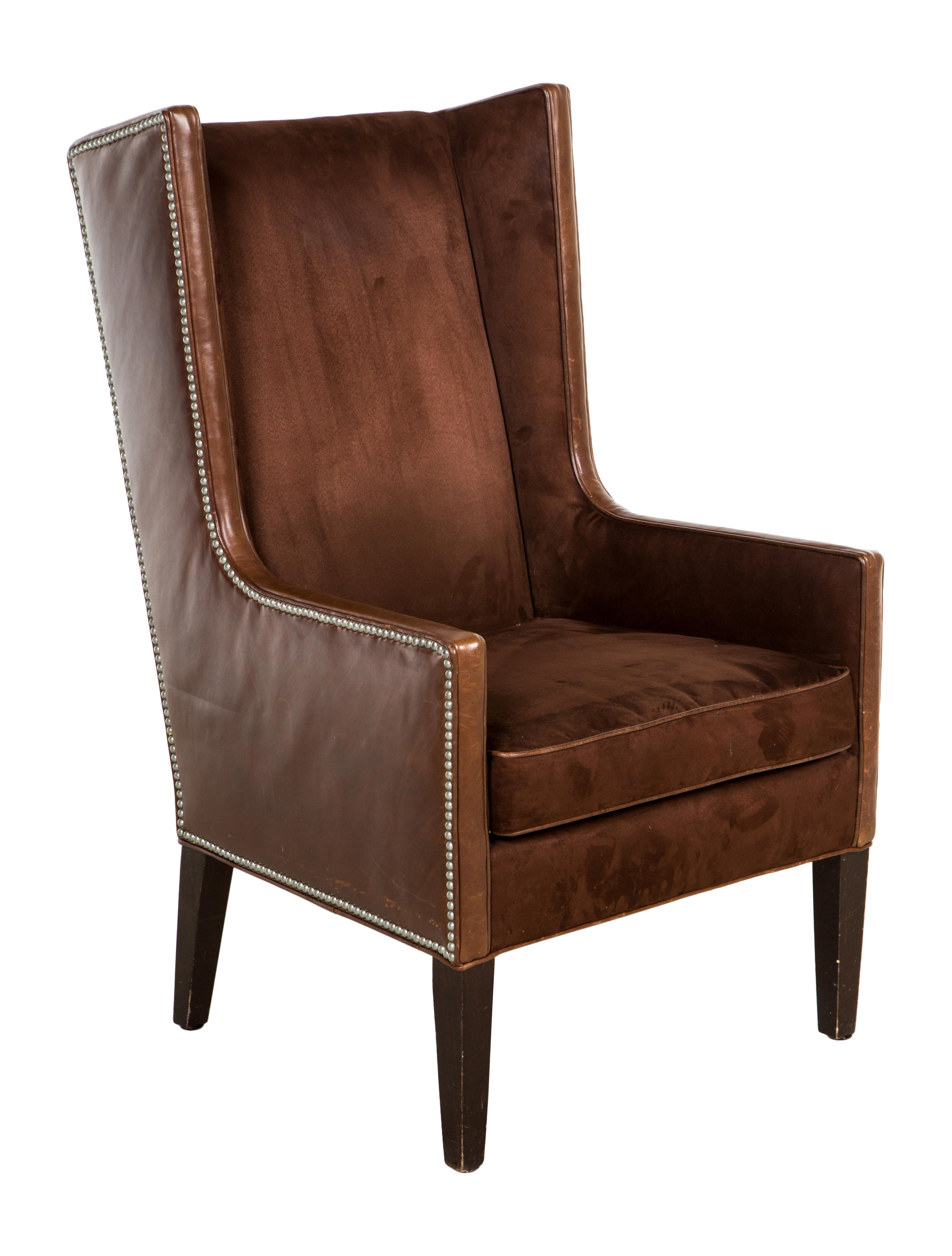 Furniture Lee Industries Leather Wingback Armchair Brown Seating