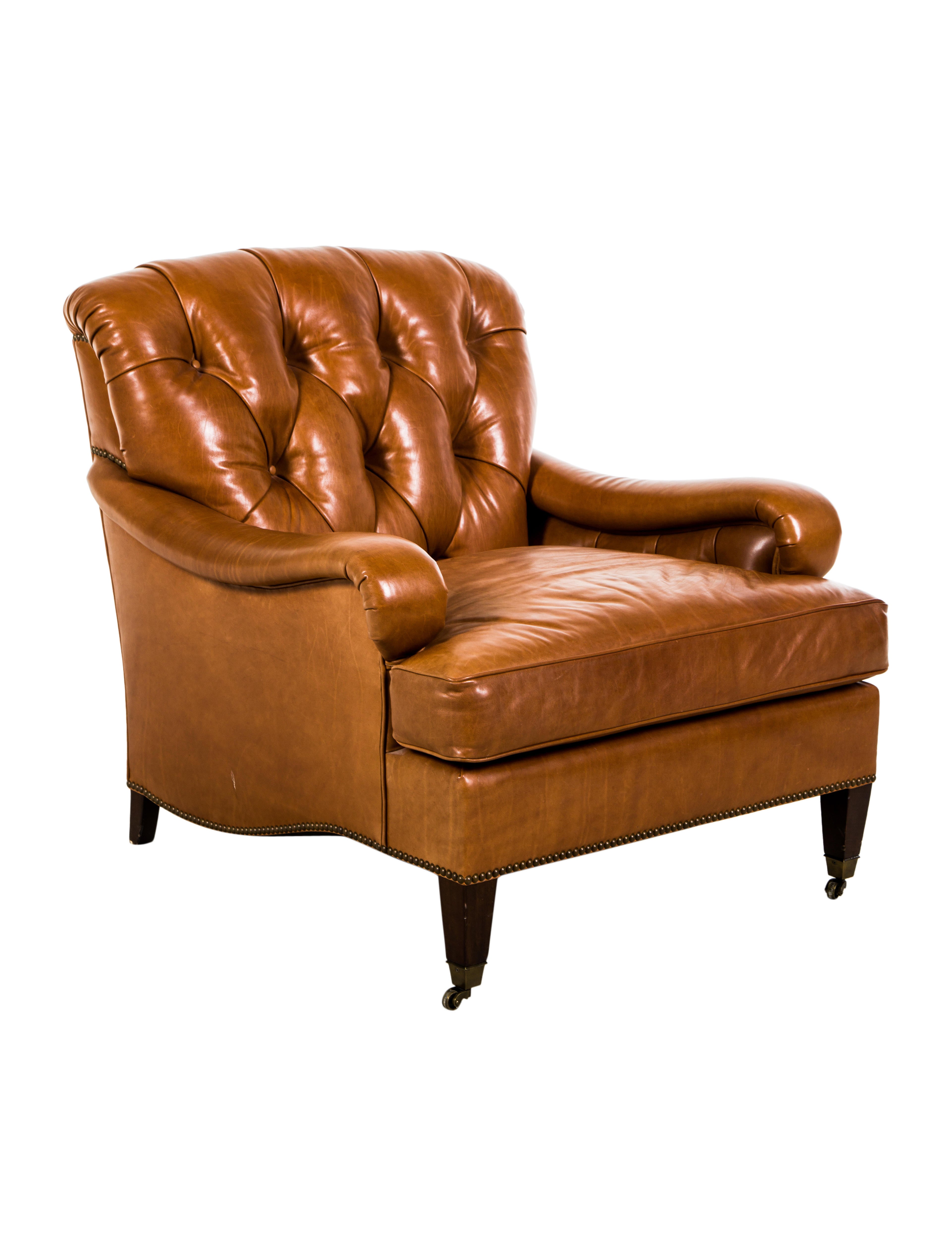 Edward Ferrell + Lewis Mittman Tufted Leather Club Chair Brown, 1