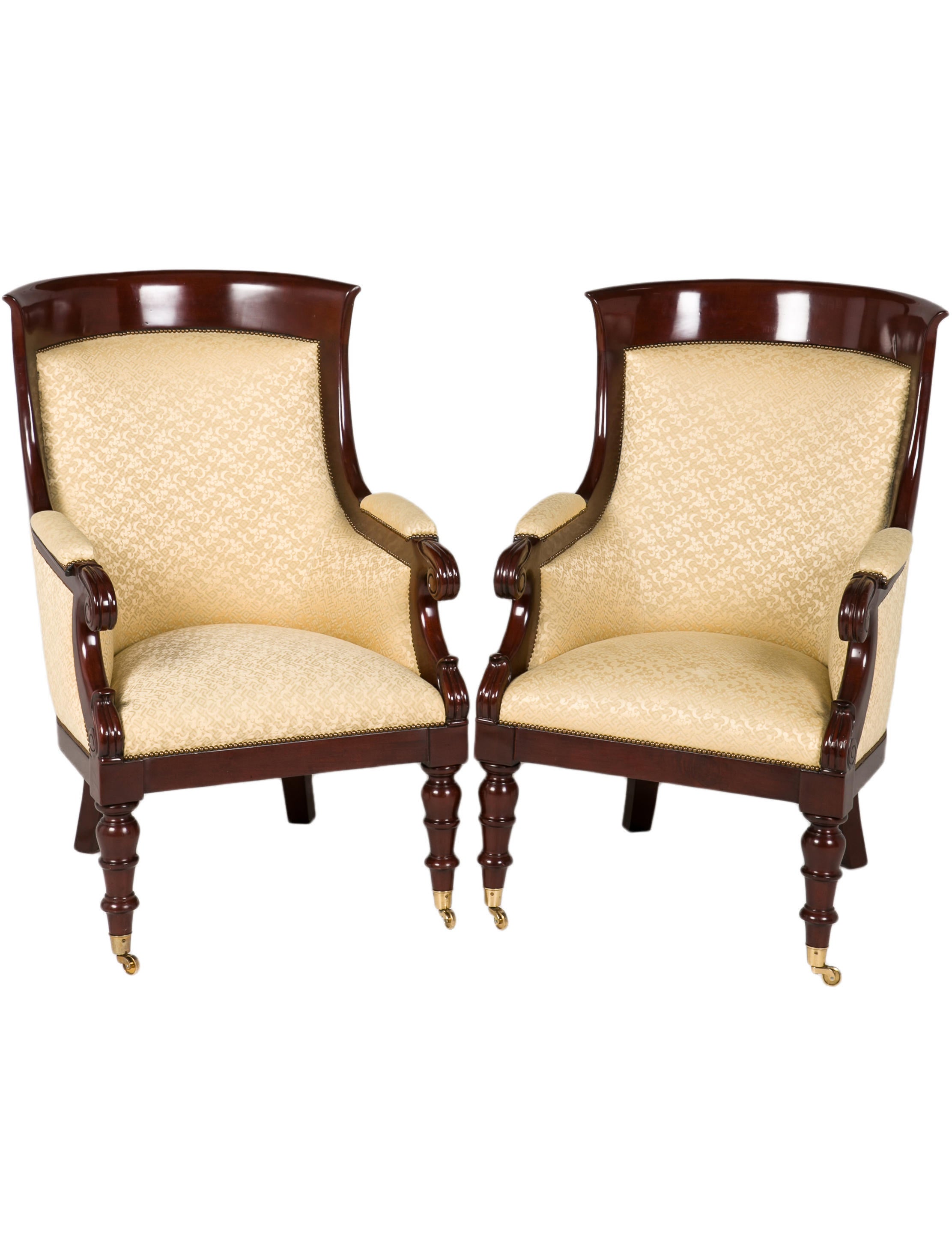 Furniture Pair of Upholstered French RegencyStyle Armchairs