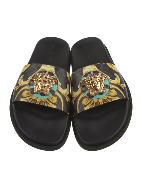 Fendace Zucca FF Logo Leather Trim Embellishment Slides