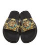 Fendace Zucca FF Logo Leather Trim Embellishment Slides