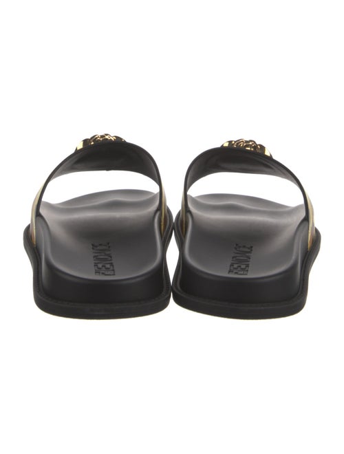 Fendace Zucca FF Logo Leather Trim Embellishment Slides