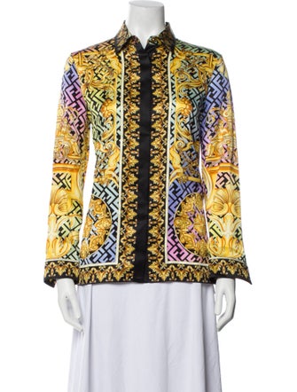 Fendace Silk Printed Button-Up Top