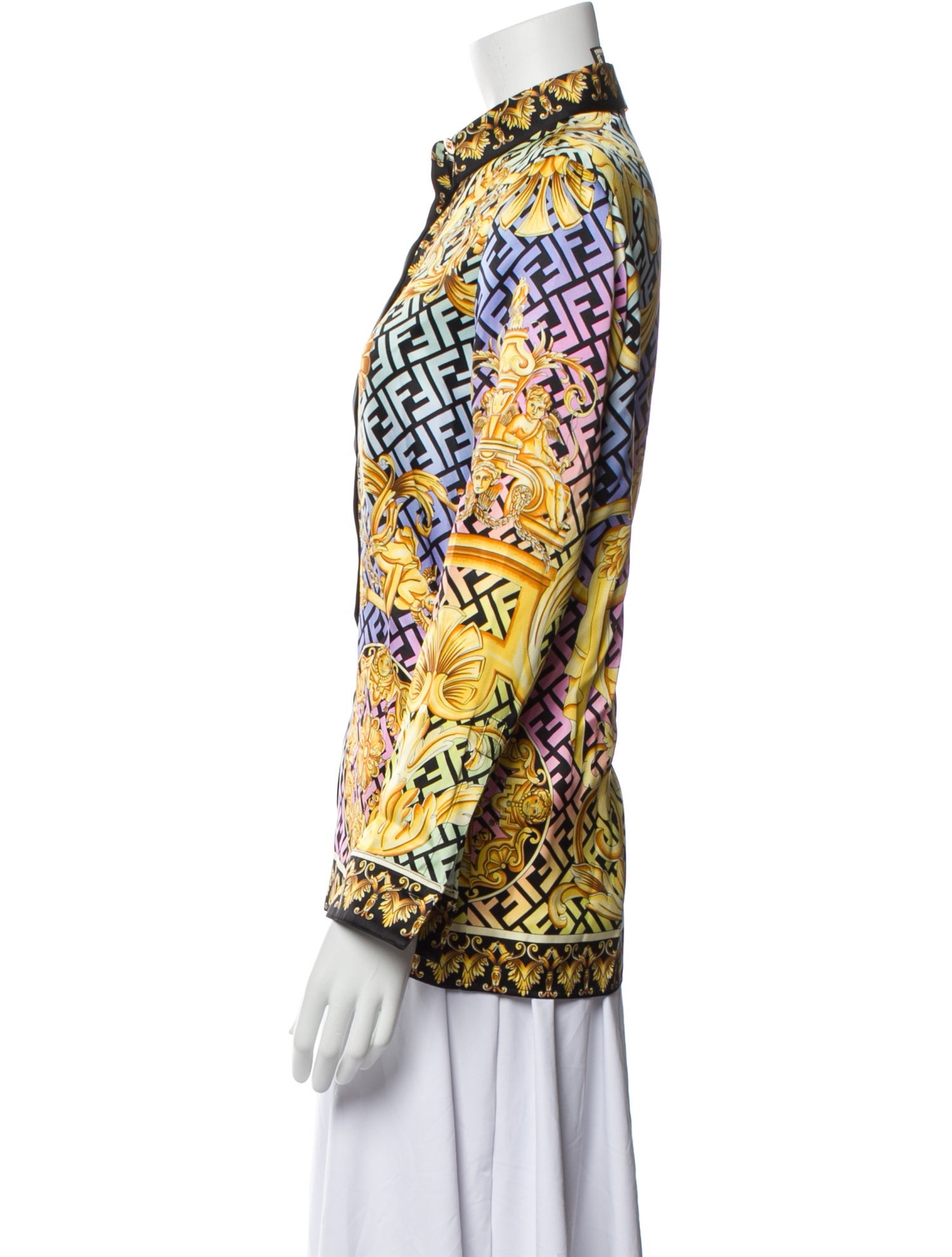 Fendace Silk Printed Button-Up Top