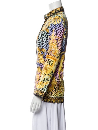 Fendace Silk Printed Button-Up Top