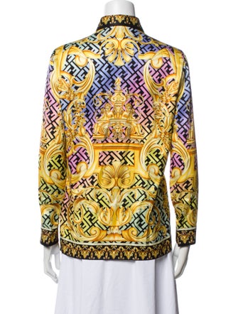 Fendace Silk Printed Button-Up Top