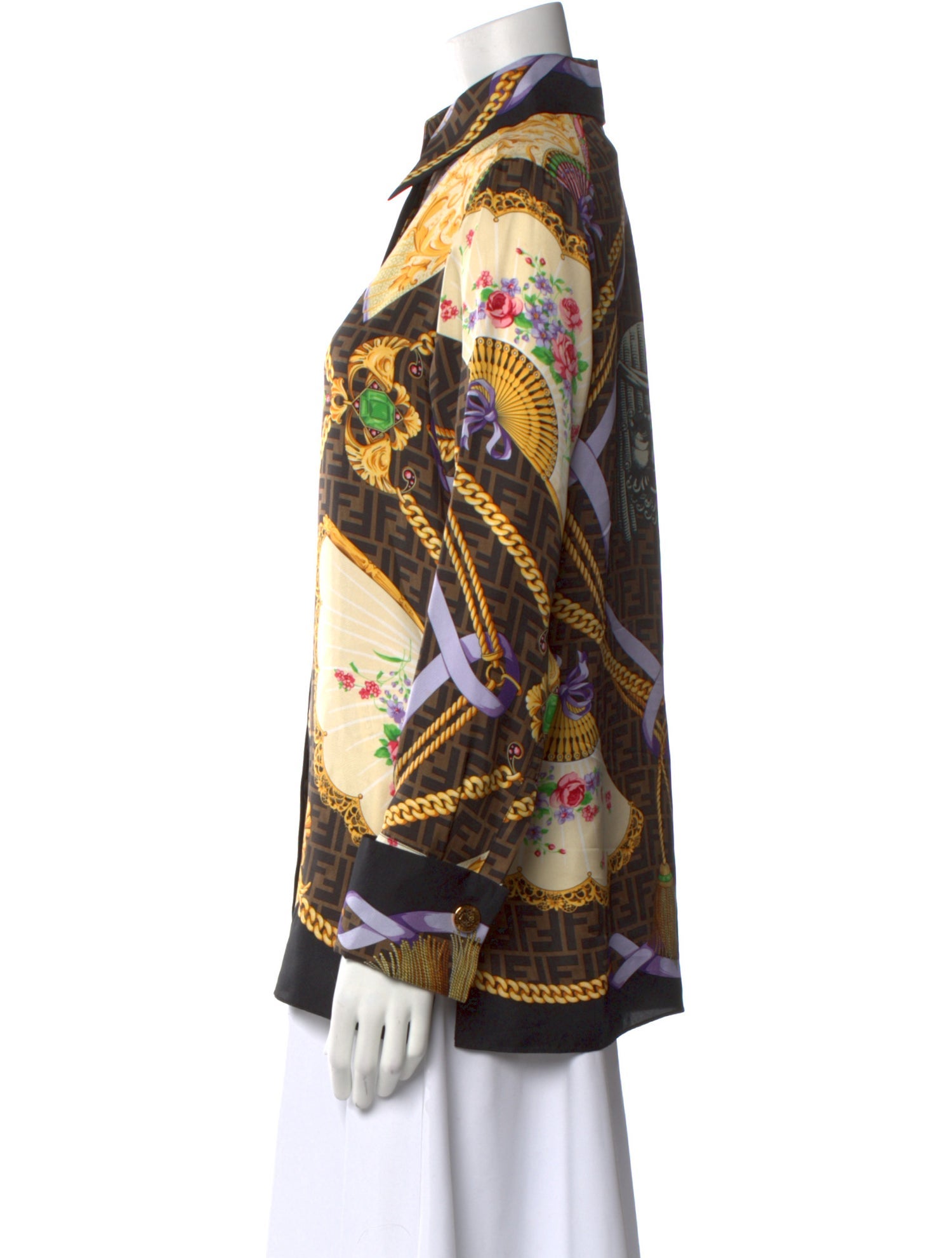 Fendace Silk Printed Button-Up Top w/ Tags