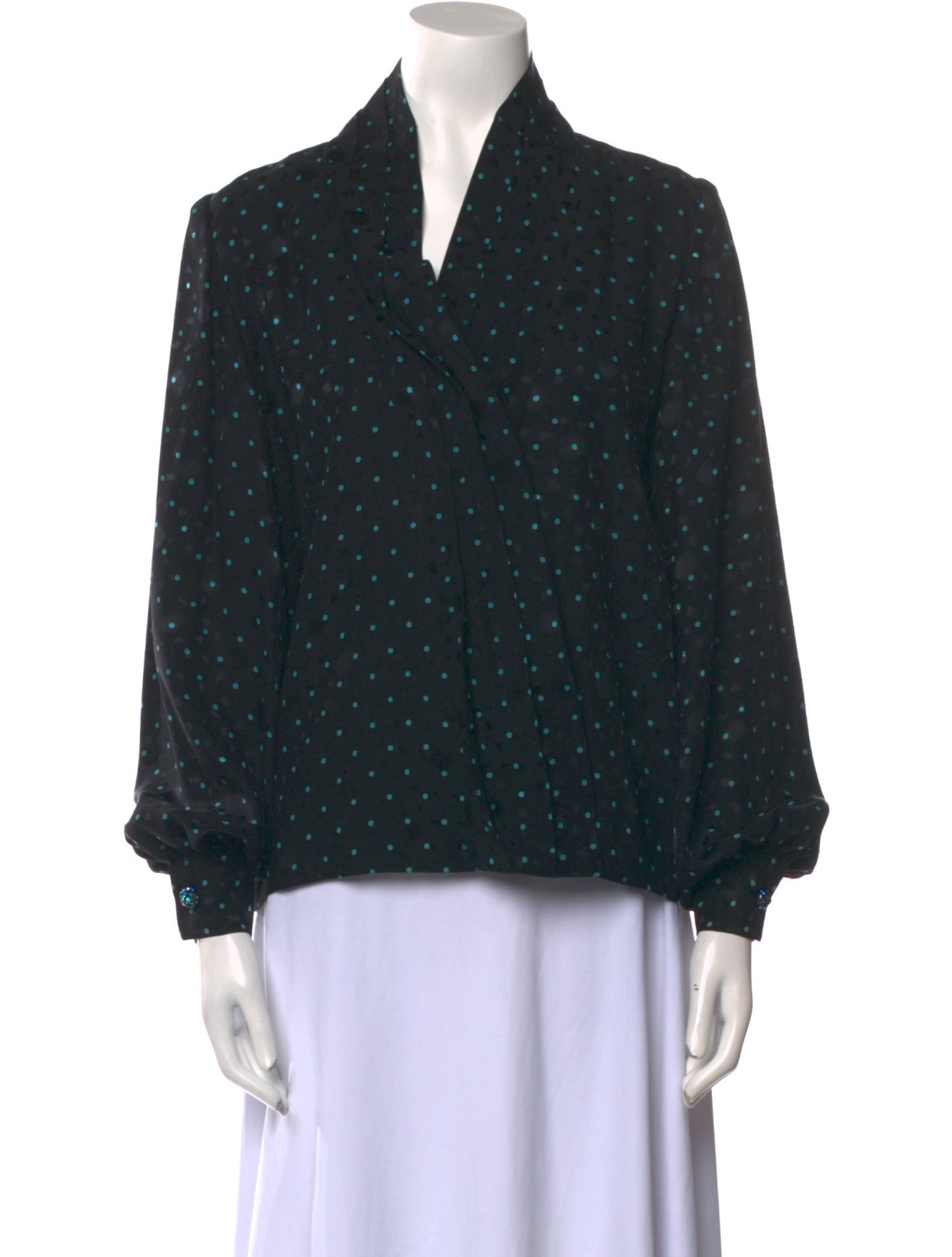 Galanos Polka Dot Print V-Neck Blouse