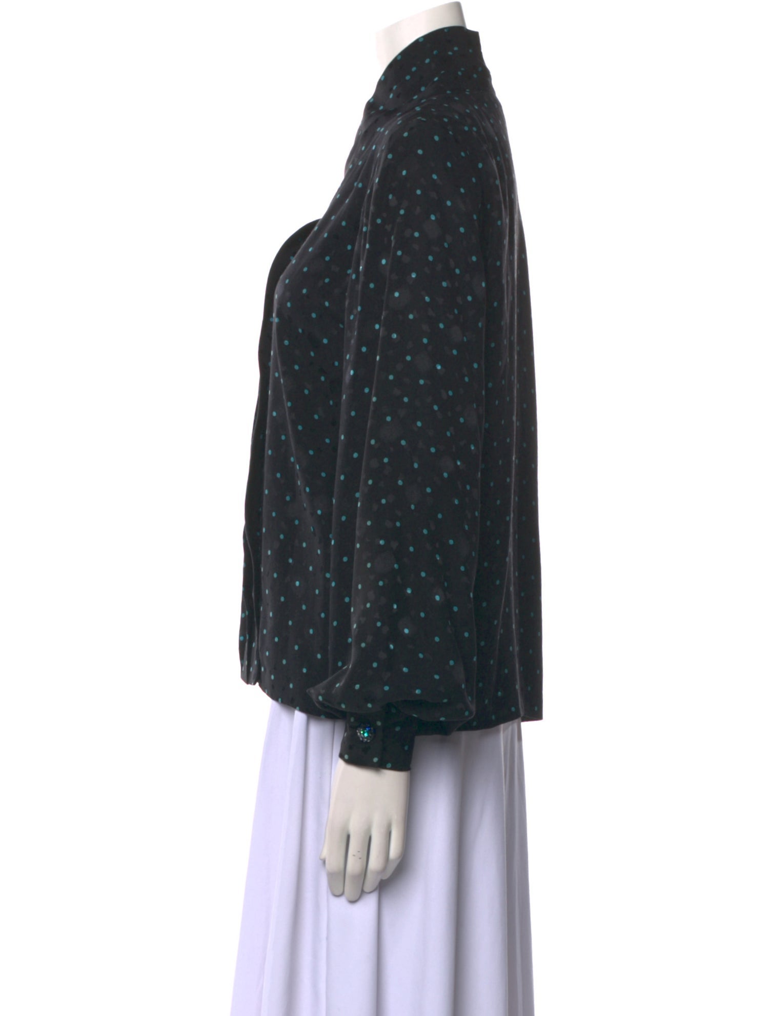 Galanos Polka Dot Print V-Neck Blouse