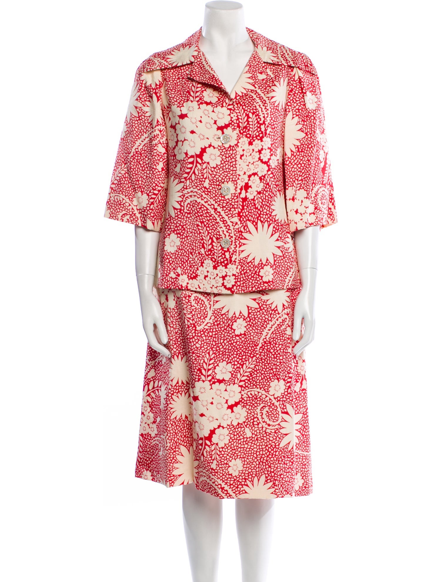 Galanos Vintage Floral Print Skirt Set