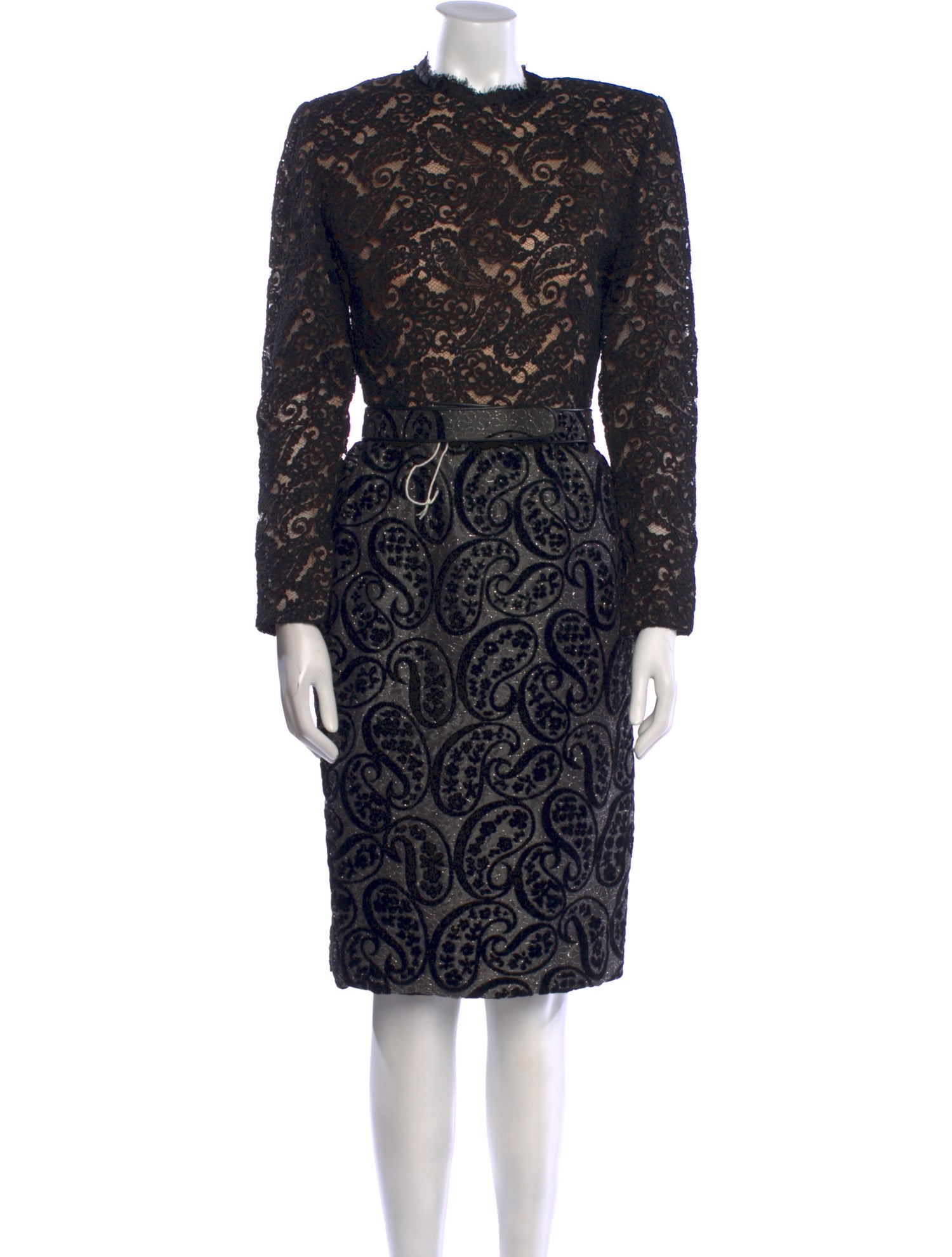 Galanos Lace Pattern Midi Length Dress