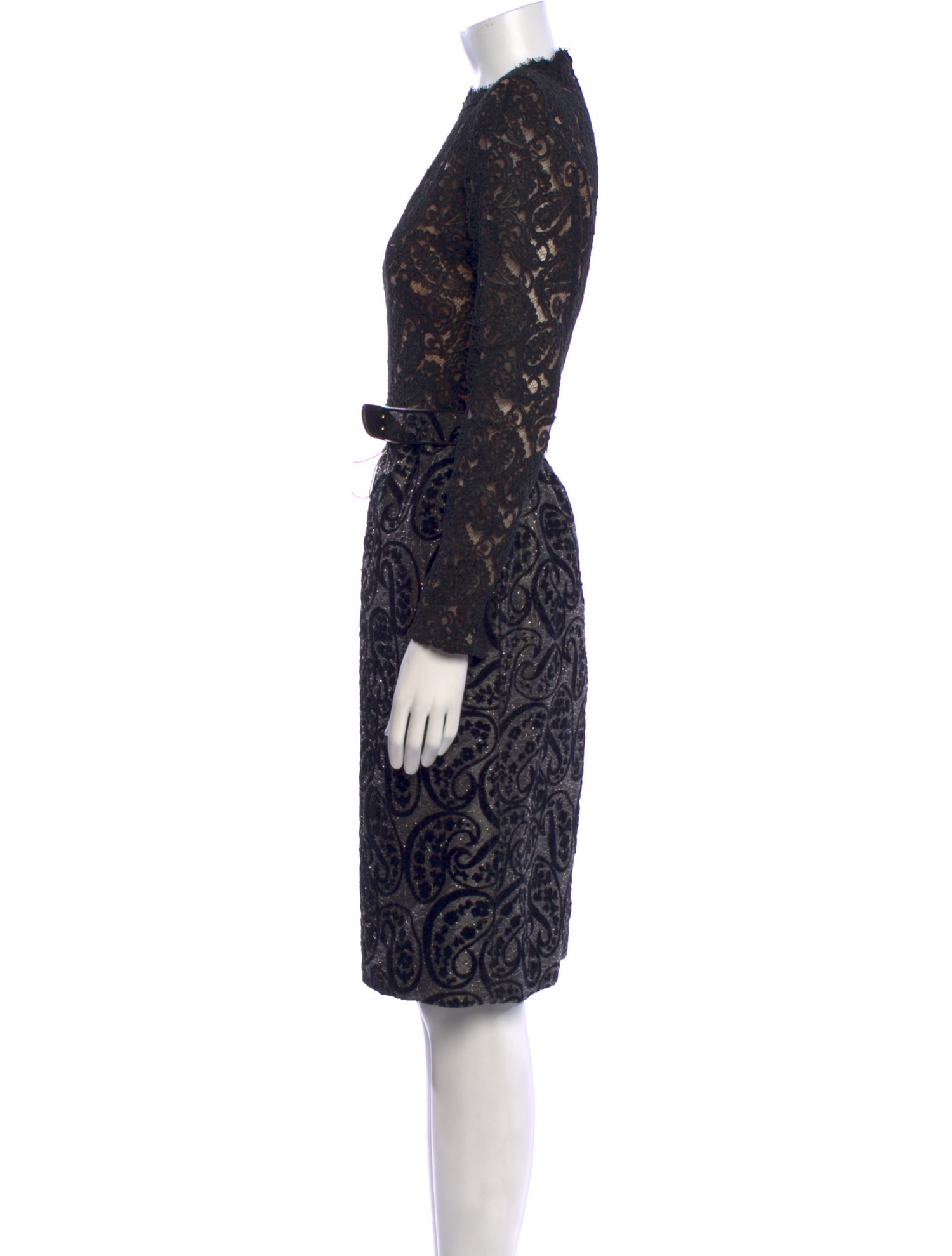 Galanos Lace Pattern Midi Length Dress