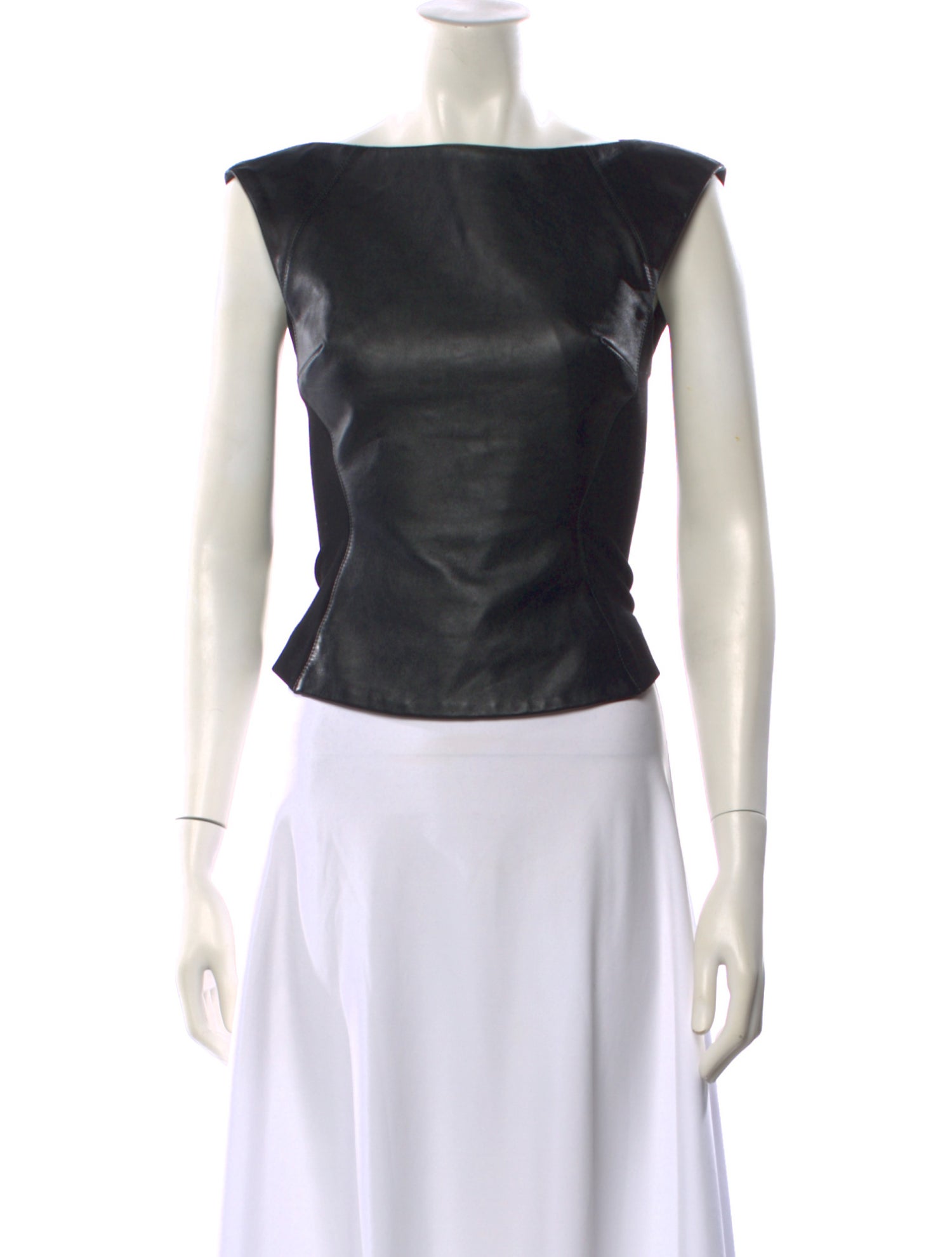 Gareth Pugh Leather Bateau Neckline Top