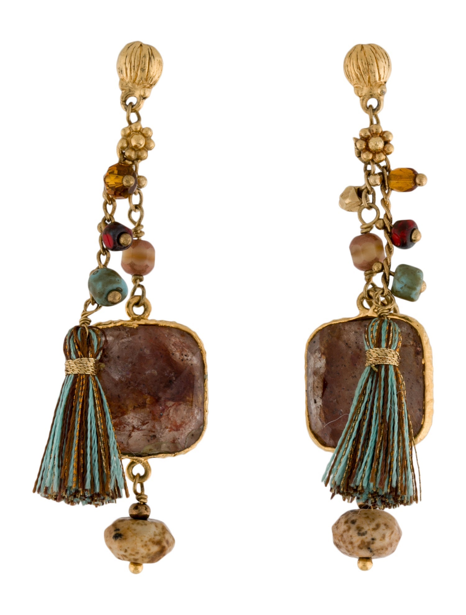 Gas Bijoux Stone & Bead Tassel Drop Earrings