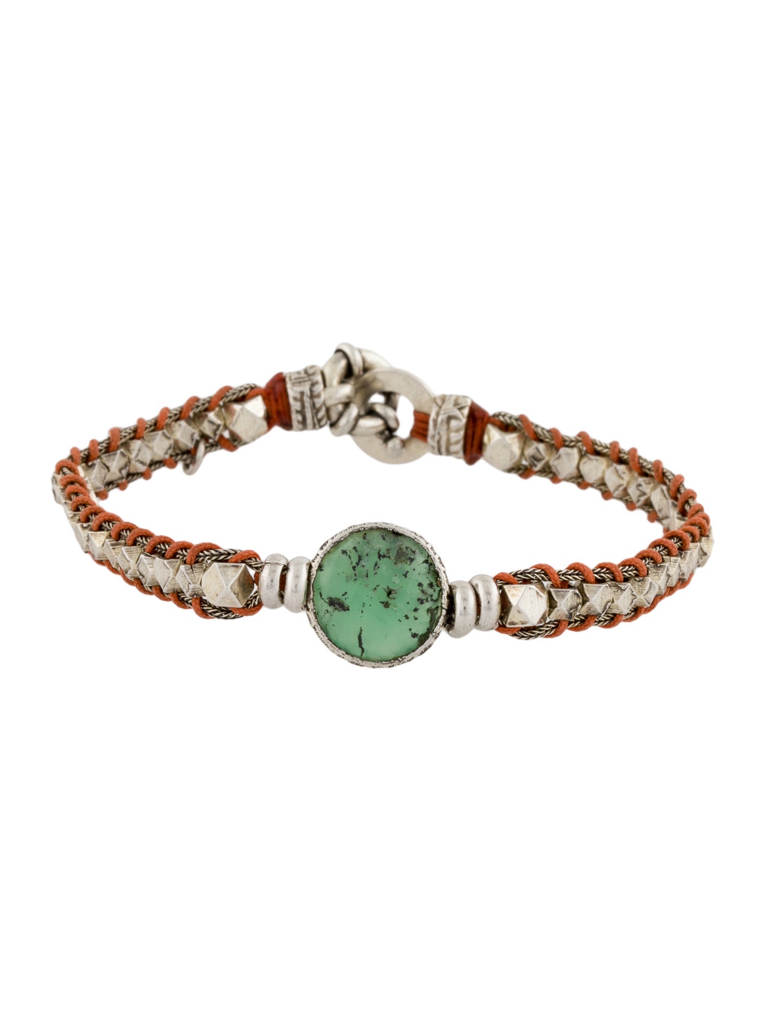 Gas Bijoux Green Stone & Thread Wrap Bracelet
