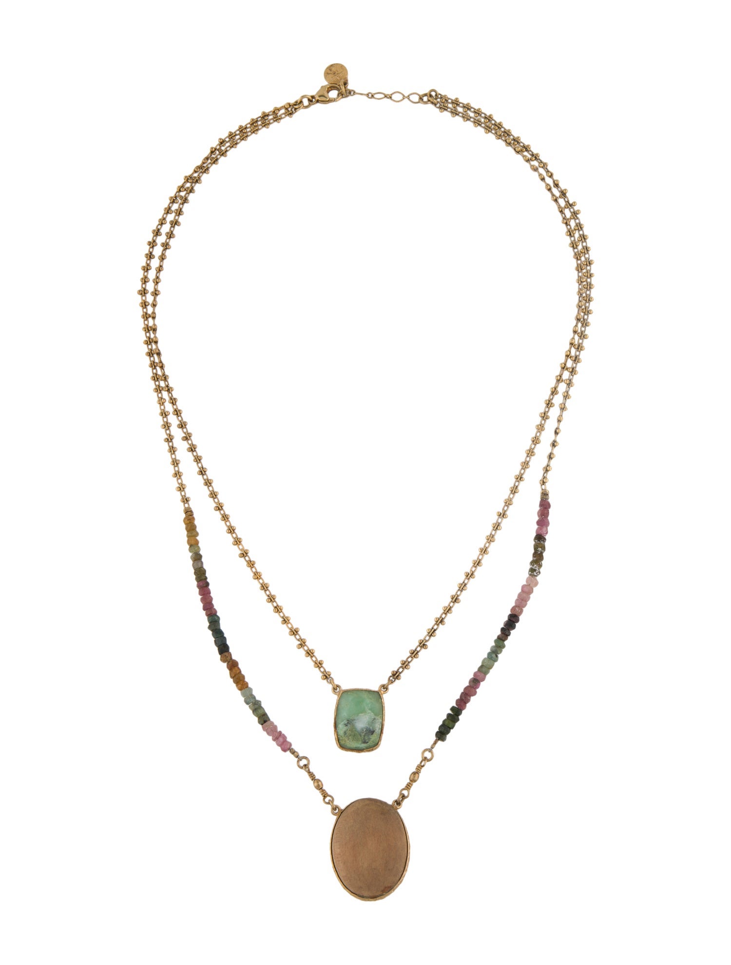 Gas Bijoux Beaded Stone & Wood Multistrand Pendant Necklace