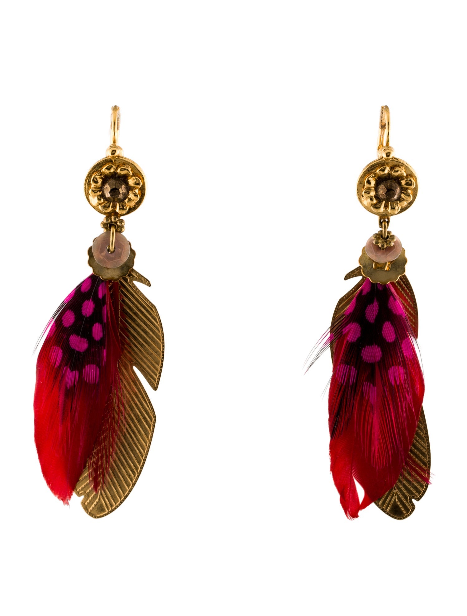 Gas Bijoux Feather & Strass Drop Earrings